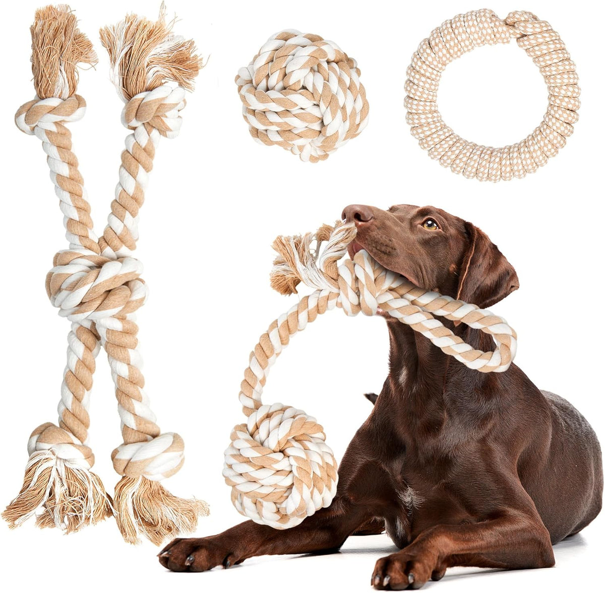 Fida Dog Rope Toys for Large/Medium Aggressive Chewers, Tough Cotton Chew Toy, 3 Feet 5 Knots Indestructible, Tug of War Dog Pull Rope Teeth Cleaning - Image 9