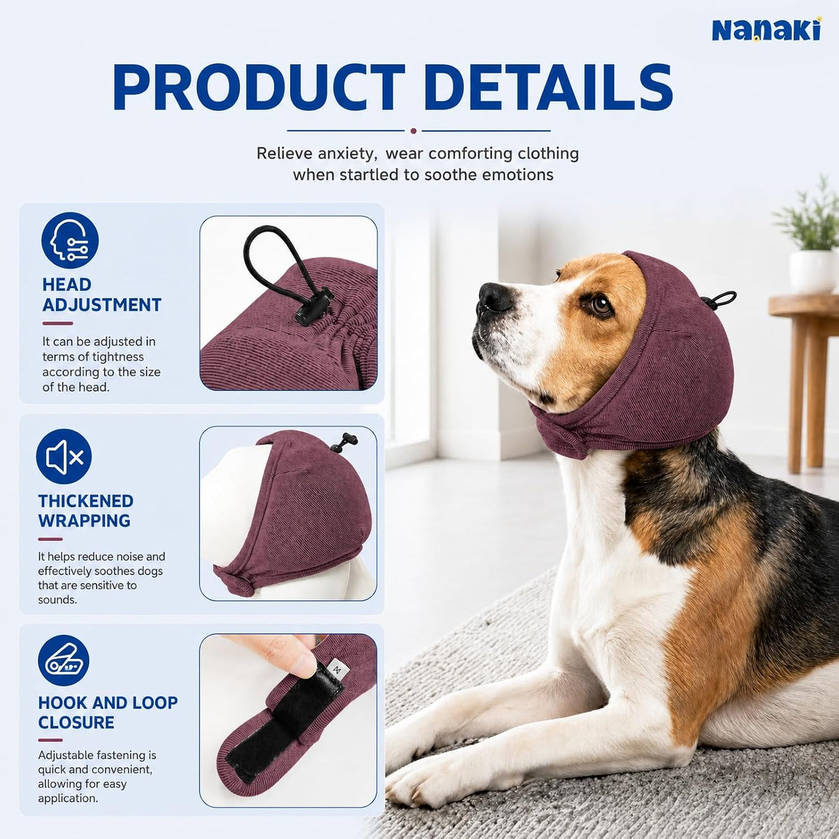 Nanaki soundproof dog head wrap close up showing stretchable fabric.