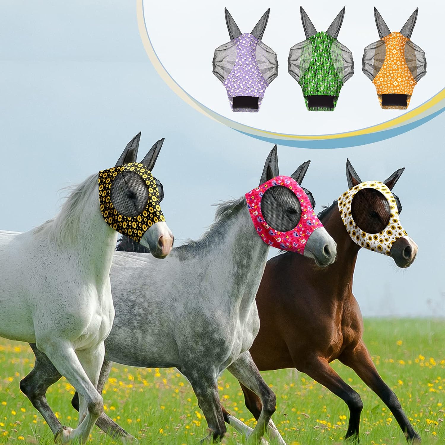Collection of 12 Qualirey horse fly masks for ponies and foals