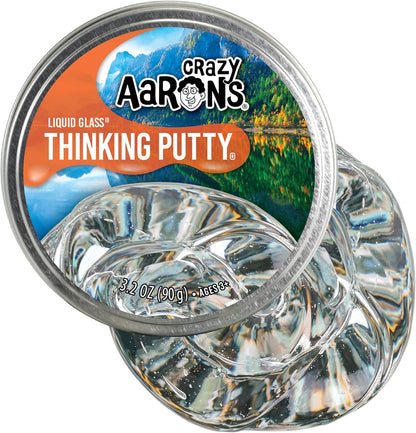 Crazy Aaron's Thinking Putty Liquid Glass in four inch metal tin front view