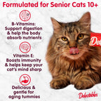 Delectables senior cat treats variety pack packaging details.