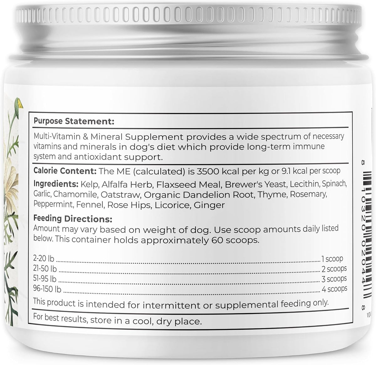 Close up of Dr. Harvey's whole food supplement ingredients list.