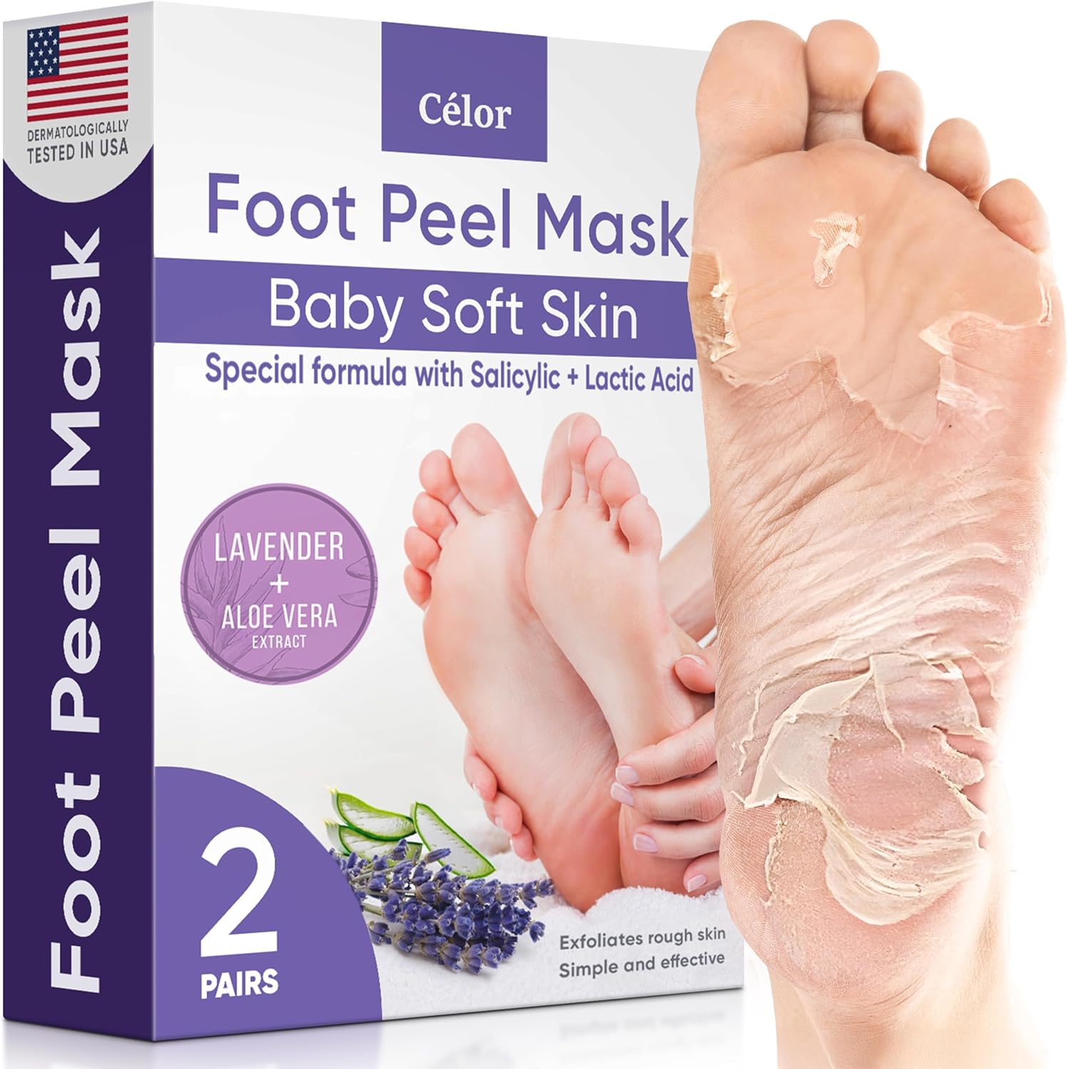 CÉLOR Foot Peel Mask Lavender front view packaging for dead skin removal.