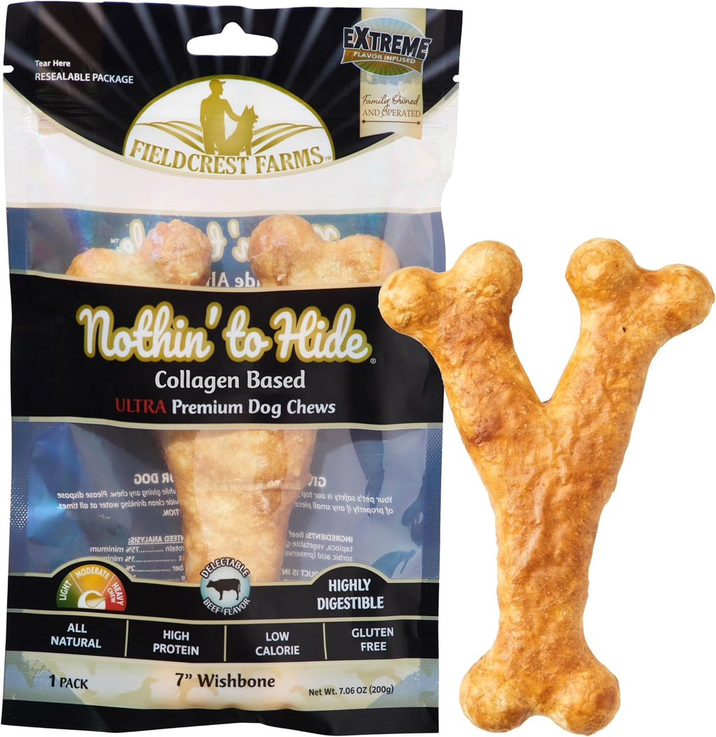 Fieldcrest Farms Nothin' to Hide 3-inch Ultra Wishbones Treats - Natural Rawhide Alternative Treats for Dogs, Collagen Based Snack for Heavy Chewers up to 15lbs - Beef Flavor, 12 Pack - Image 11
