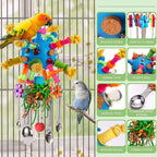Close-up of pullable stainless steel spoons on bird toy