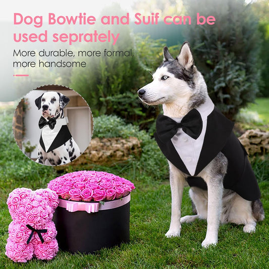 AOFITEE pet wedding outfit with detachable bowtie collar