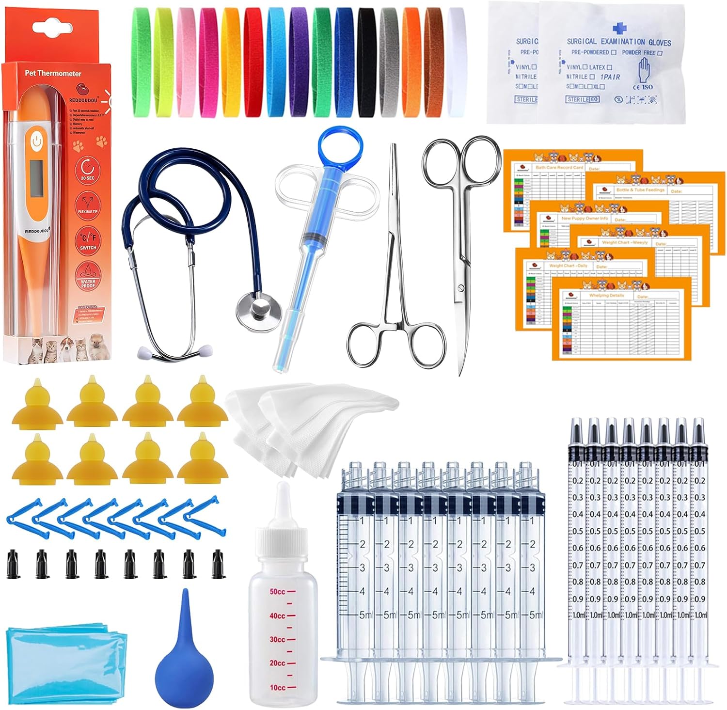 REDDOUDOU Puppy Kitten Whelping Kit, Whelping Kit with Feeding Nipple Bottle Stethoscope Scissors Cord Clamps Aspirator etc Full kit - Image 11