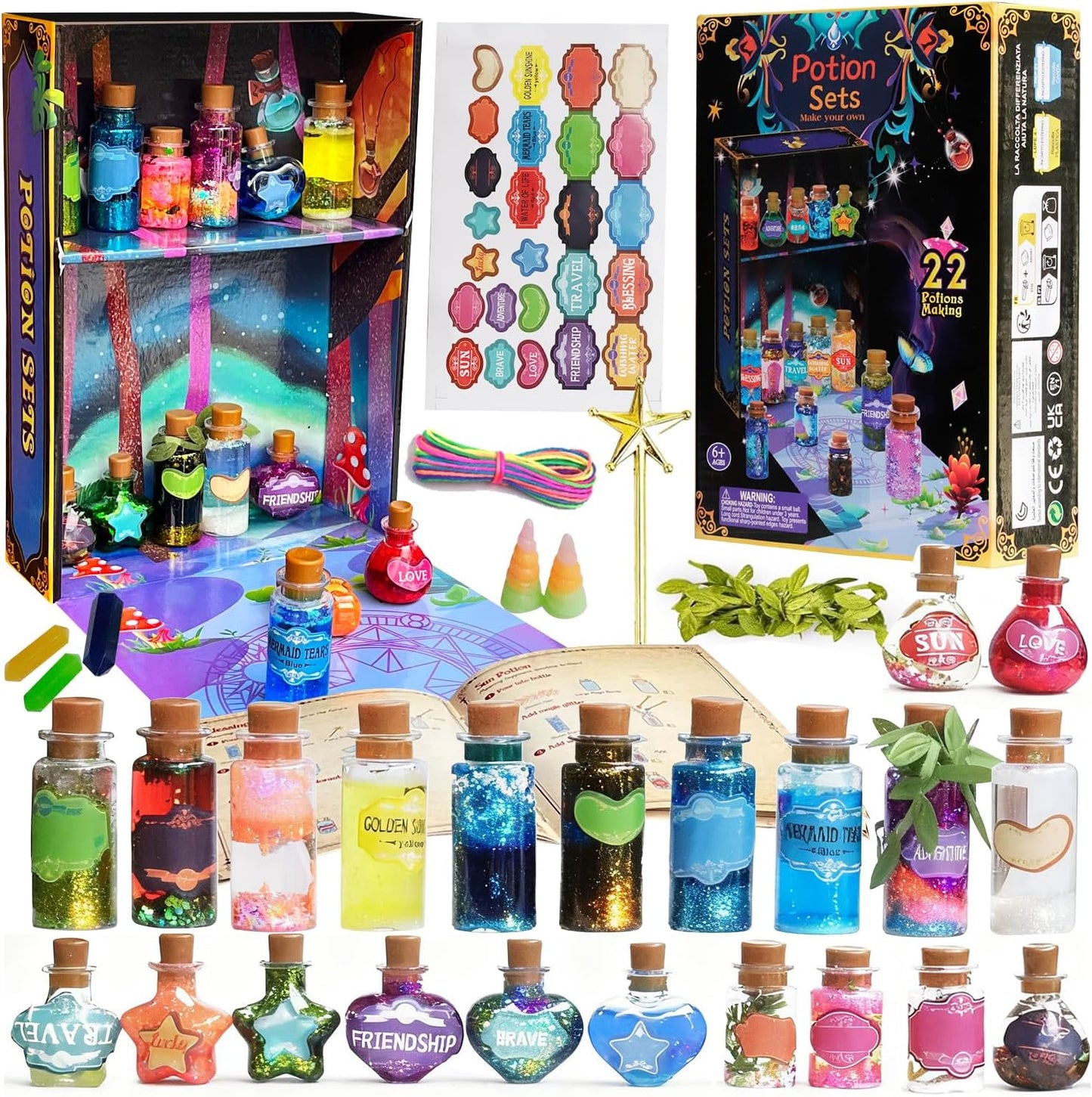 Tidaljam 22-Piece Potion Kit front view with cauldron and bottles
