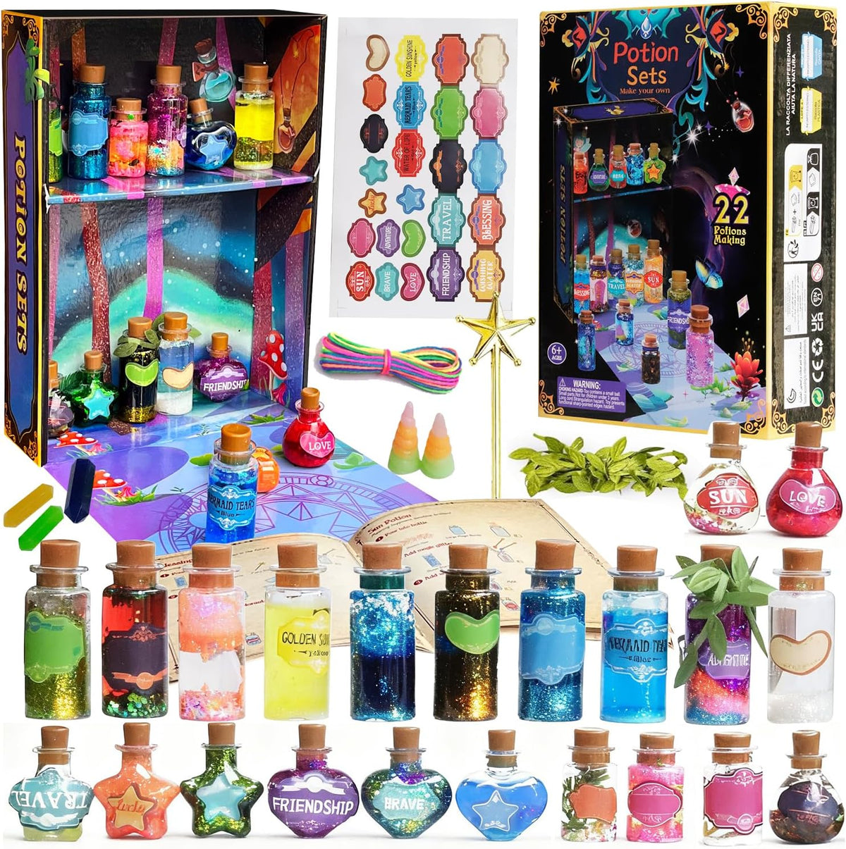 Tidaljam 22-Piece Potion Kit front view with cauldron and bottles