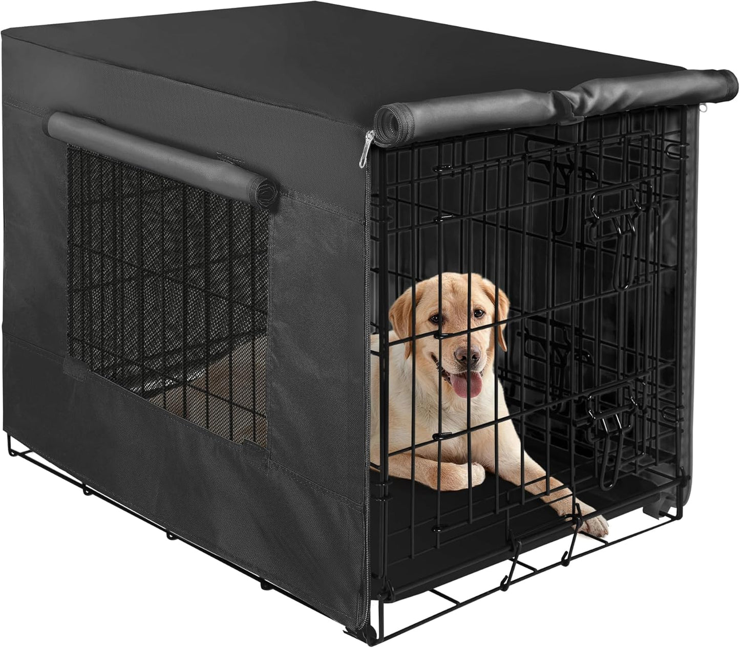 Akinerri Dog Crate Cover with Mesh Window, Double Door Waterproof Pet Kennel Cover, Durable 600D Polyester Protective Cage Cover for 42 Inch Dog Crate - Beige - Image 10