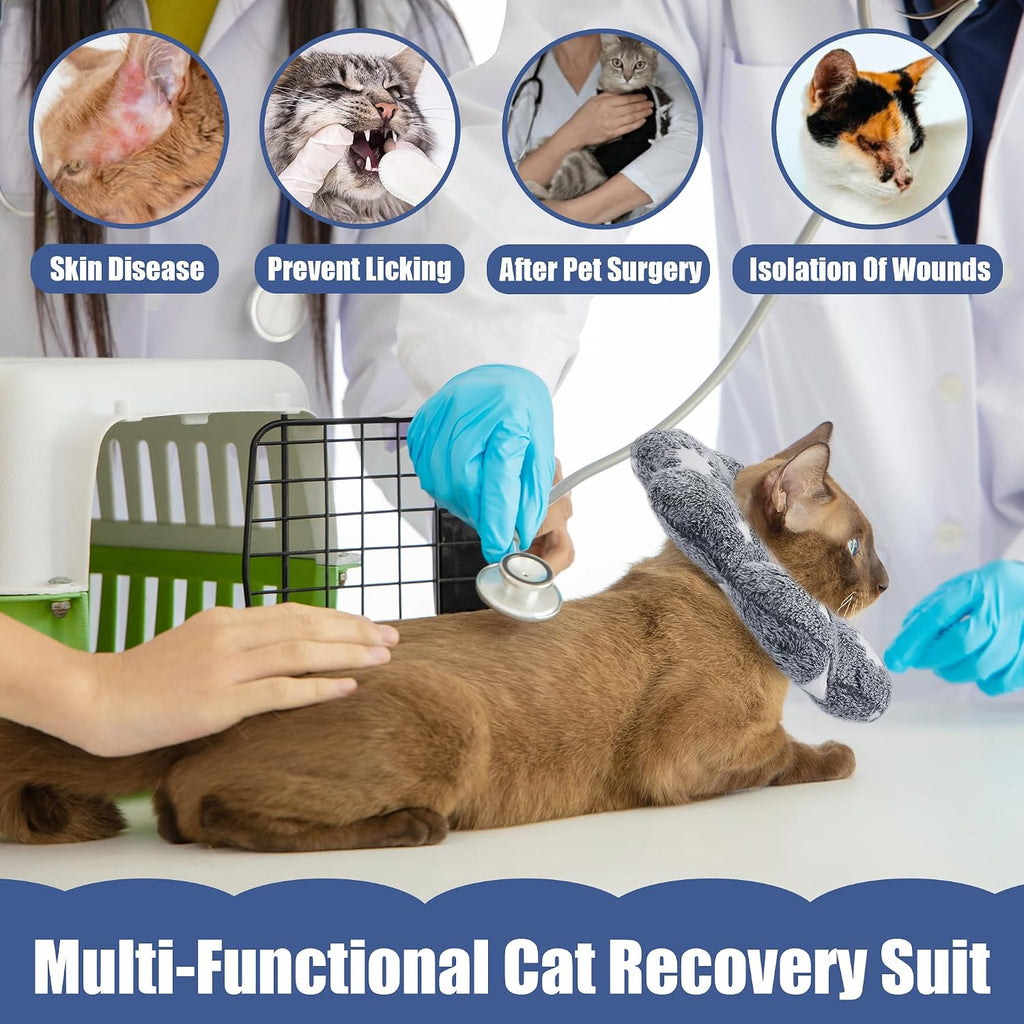 A small kitten comfortably resting and sleeping while wearing the MABOZOO soft recovery cone.