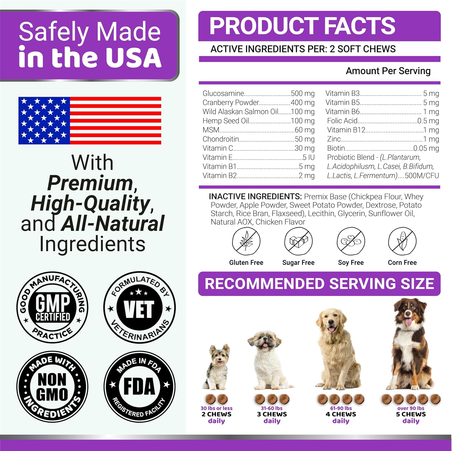 Full product packaging of Yuma's advanced dog multivitamins illustrating total skin, heart, and digestive benefits.