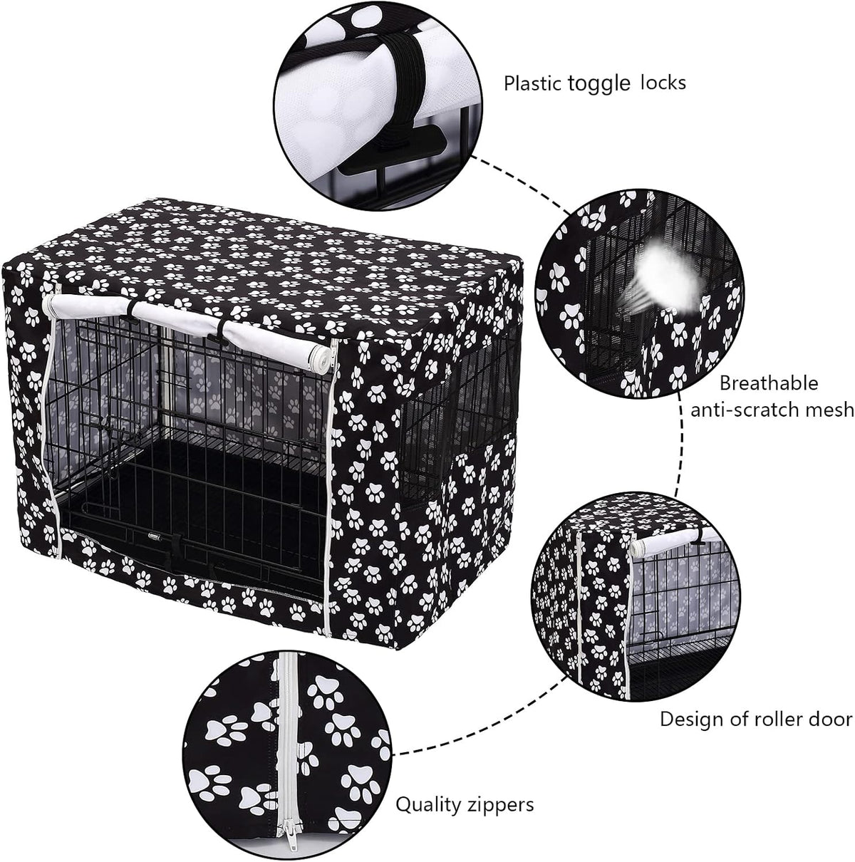 Durable polyester dog crate canopy featuring secure hook and loop fastener tab close up details