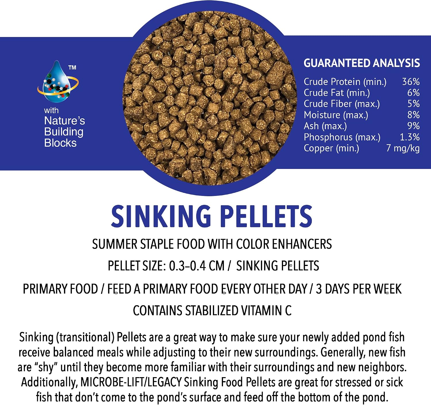 High protein sinking pellets for pond water gardens