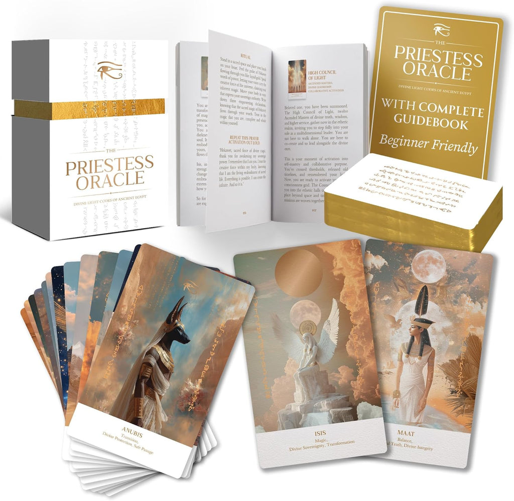 Earth Moon Magick Priestess Oracle Deck front view of premium magnetic box packaging with gold accents.