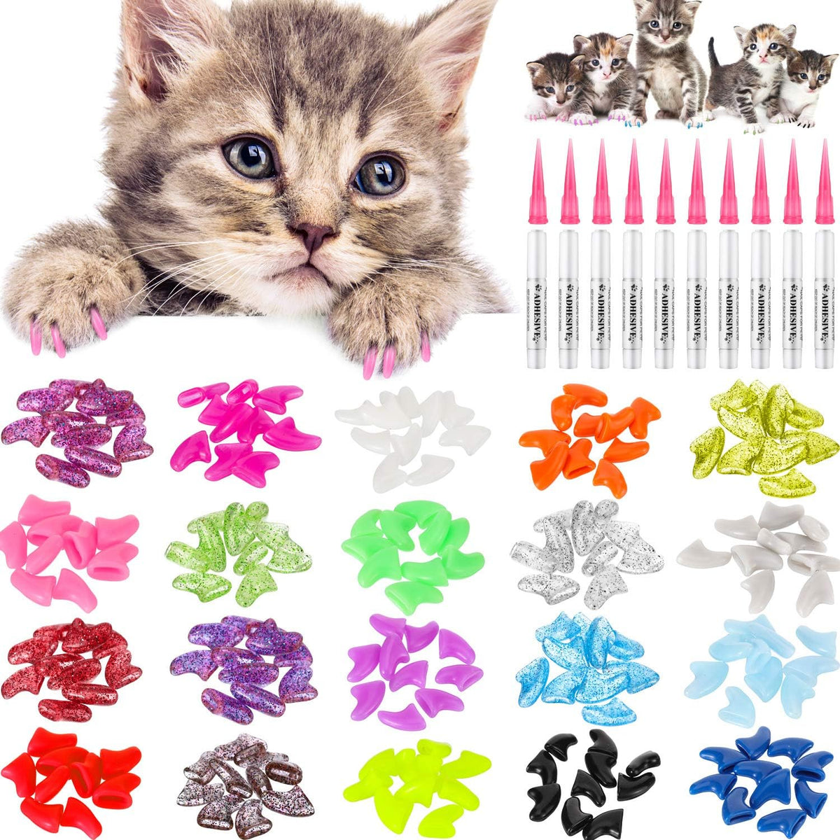 Willbond cat claw caps front view featuring colorful vinyl nail covers