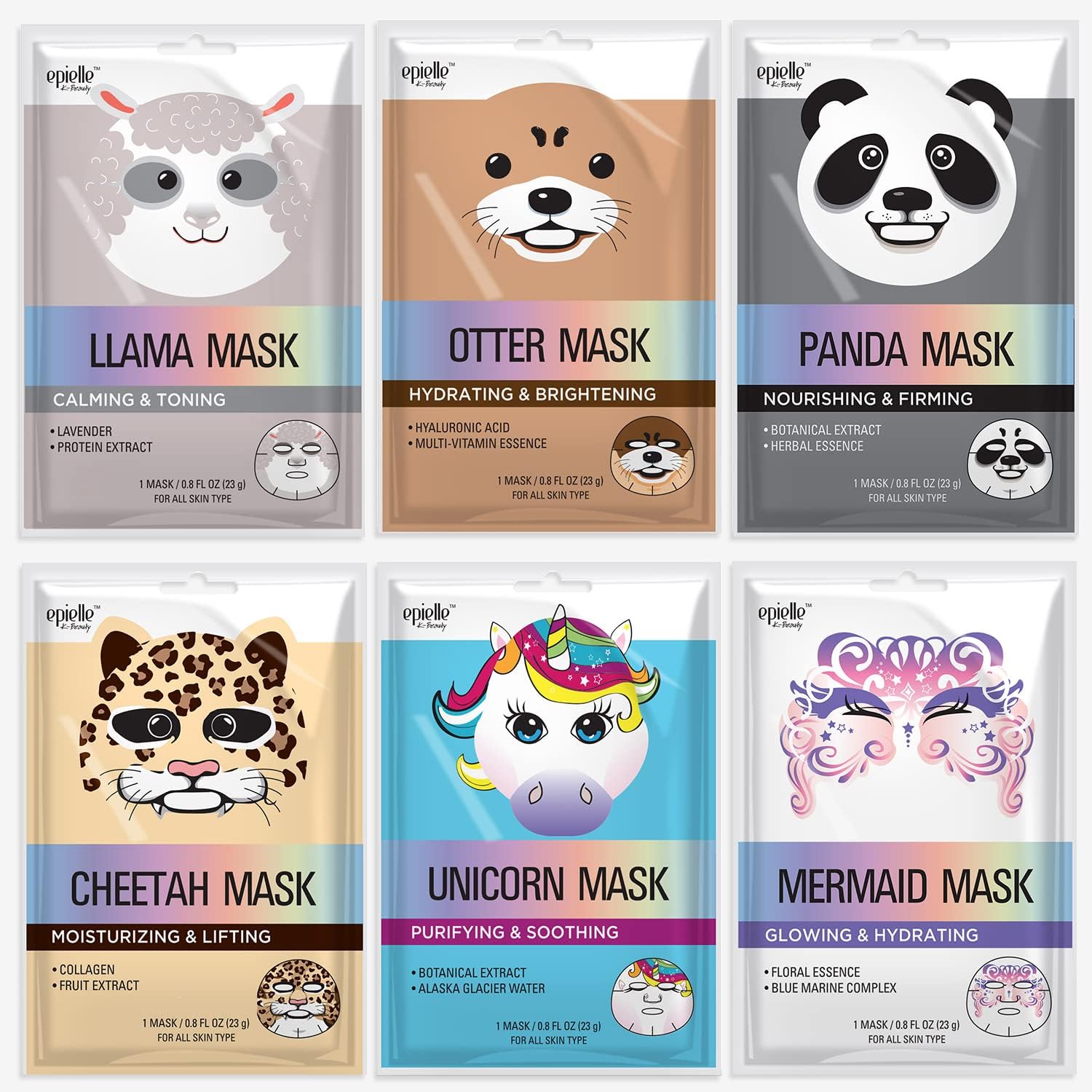 Epielle Mystical Safari Character Face Mask 6 Pack front packaging