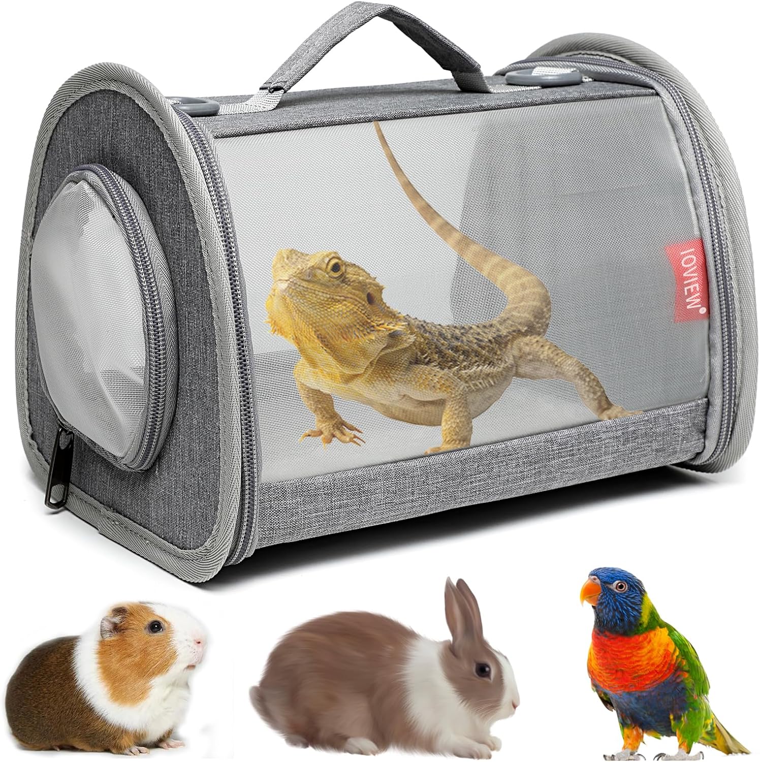 Guinea Pig Carrier Travel Small Animal Carrier Bag Lizard Bird Rabbit Carrier Cage Squirrel Breathable Bag Portable Travel Hamster Small Pet Hangbag (Small, Gray) - Image 9