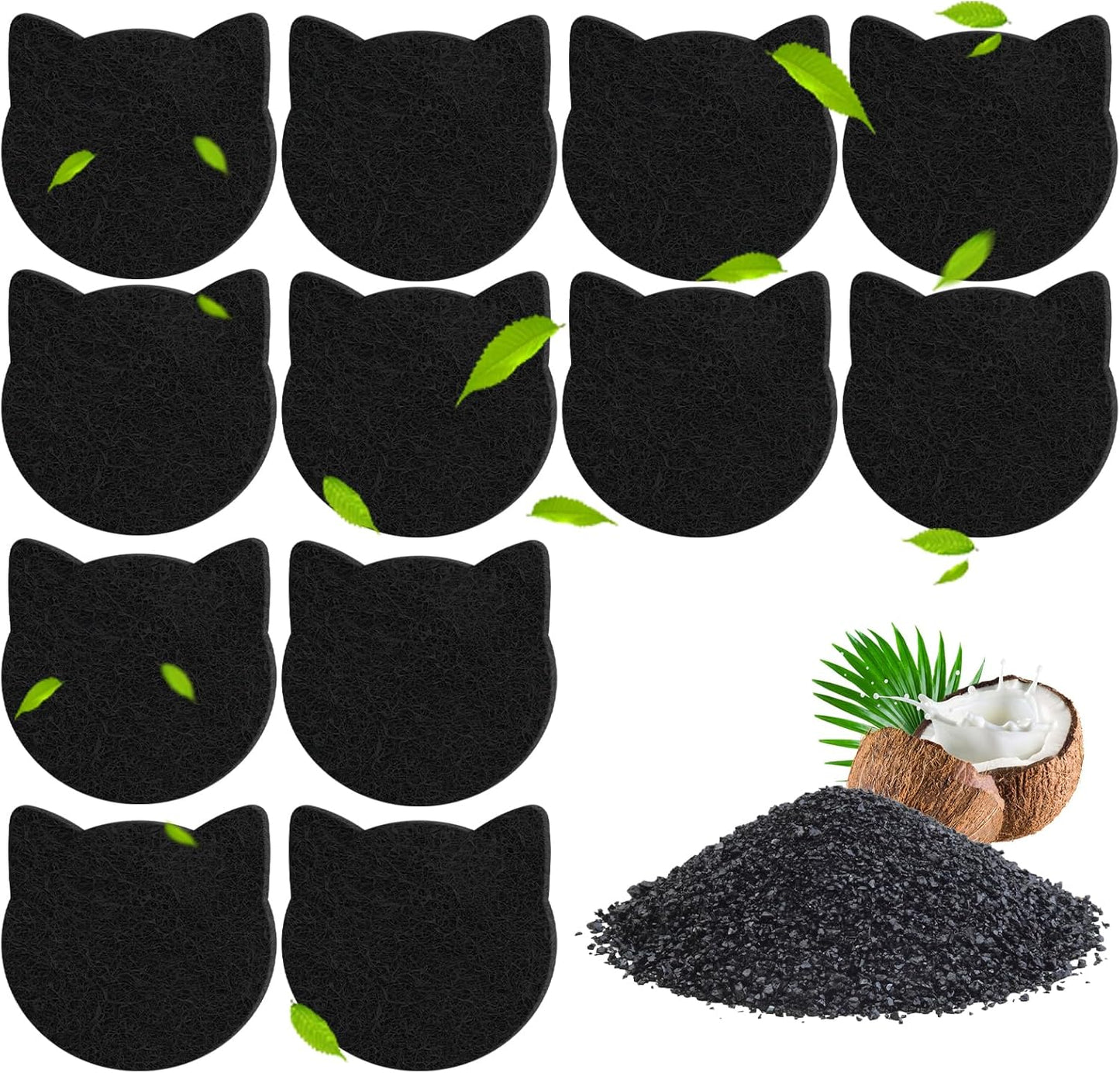 ShuRex Universal Cat Litter Box Activated Charcoal Filters twelve pack front view showing cat shaped design