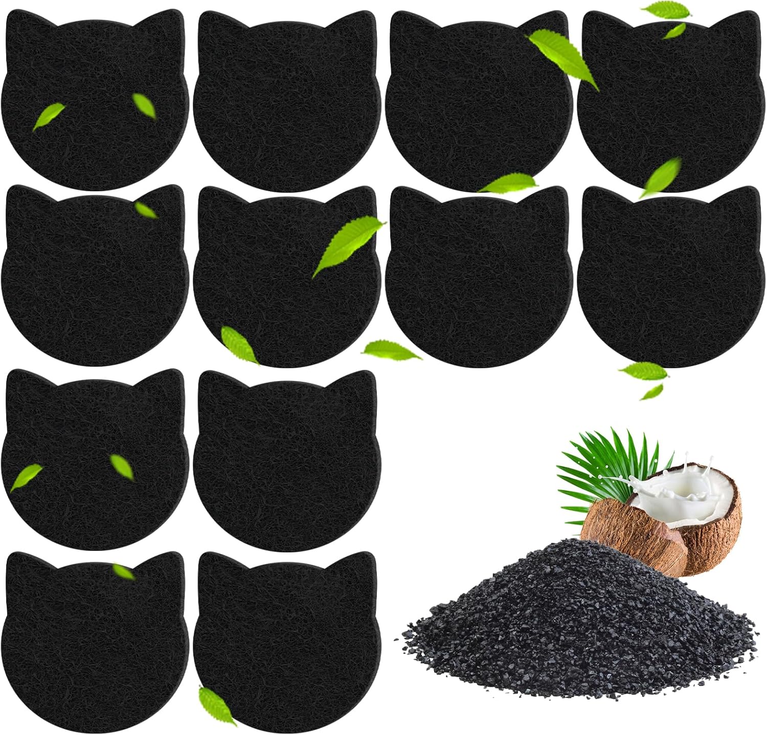 ShuRex Universal Cat Litter Box Activated Charcoal Filters twelve pack front view showing cat shaped design