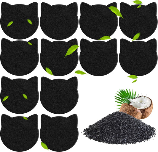 ShuRex Universal Cat Litter Box Activated Charcoal Filters twelve pack front view showing cat shaped design