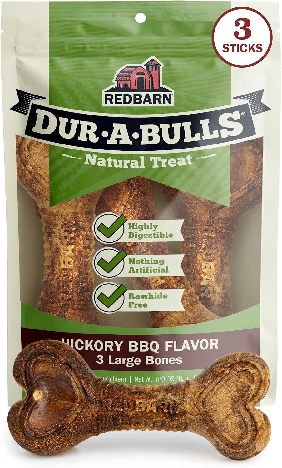 Redbarn Natural Dur-A-Bulls Treats for Dogs - 3 Large Braids - Hickory Flavor - Made in USA Long Lasting 100% Edible No Artificial Ingredients or Plastic - Image 10