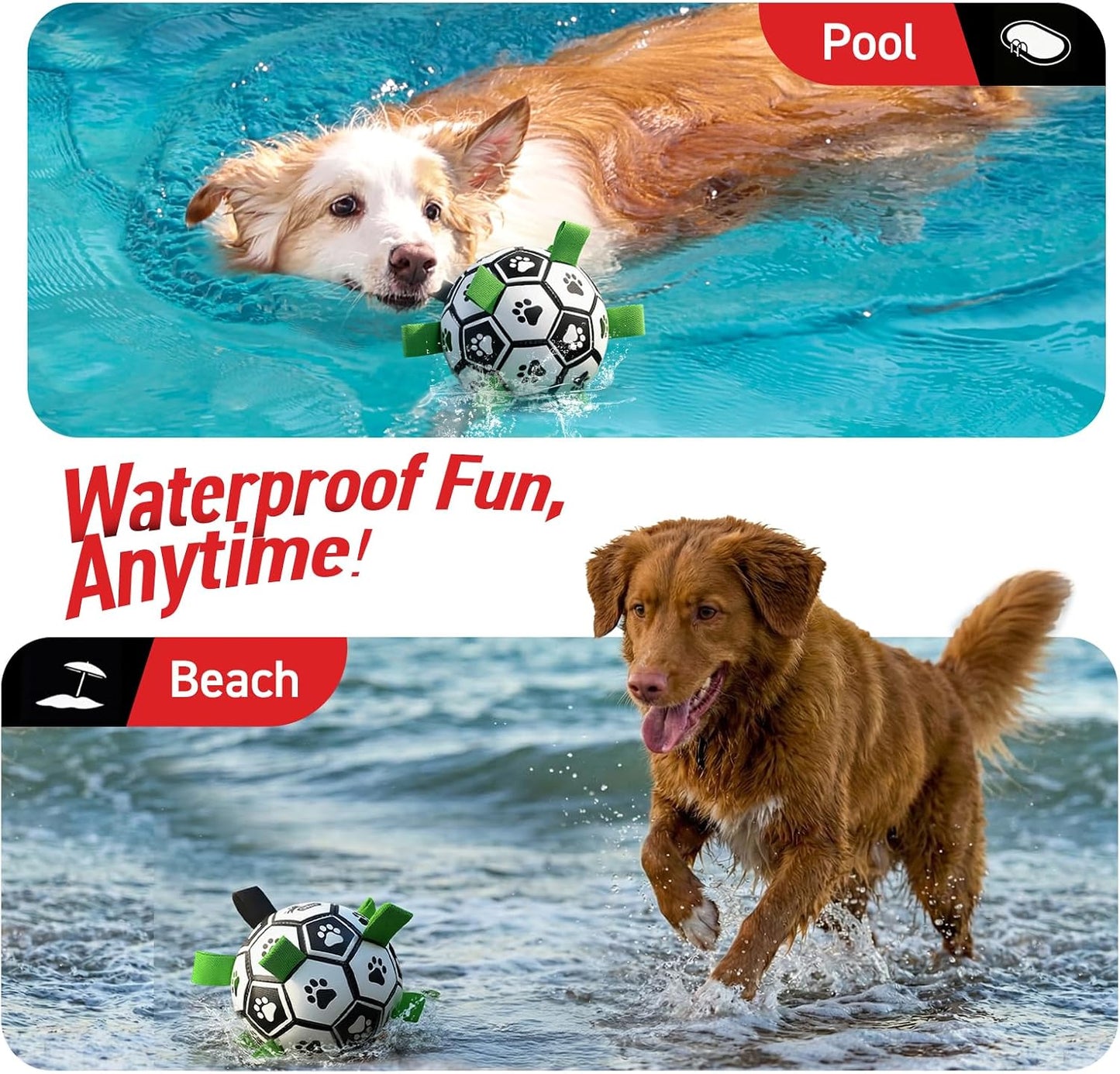 Qdan dog soccer ball showing nylon grab tabs