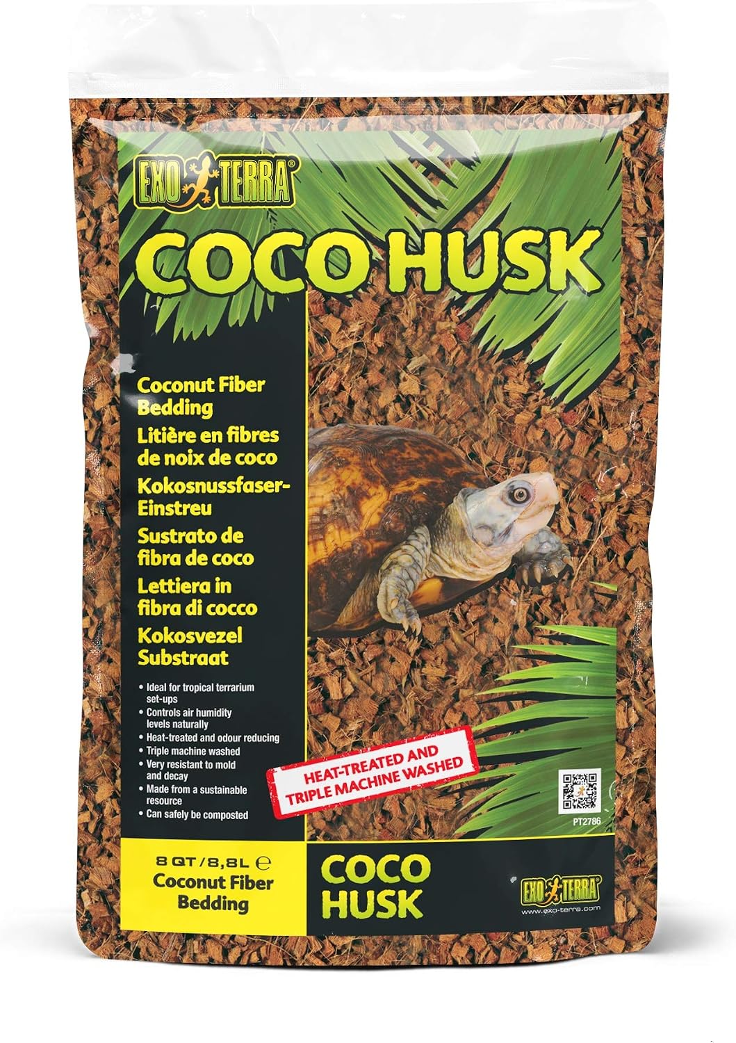 Exo Terra Coco Husk eight quart bag front view natural reptile substrate