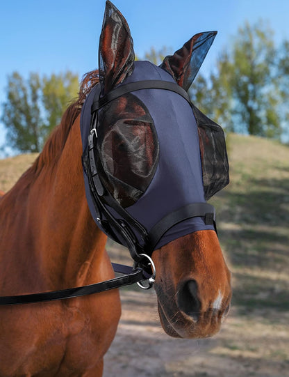 Horse Fly Mask with Ears, UV Protection, Breathable Mesh, Snug Fit Wear Under Halter, Fly Mask for Horses Royal Blue Full Size - Image 11