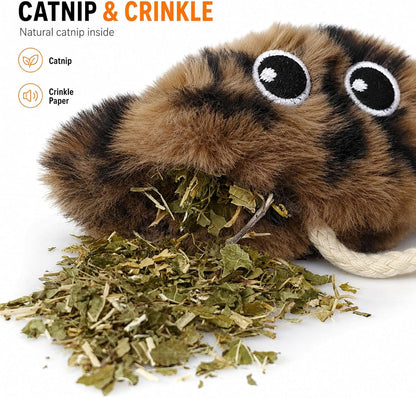 URMYONLY hanging cat toy three pack showing the plush mouse and bird accessories.
