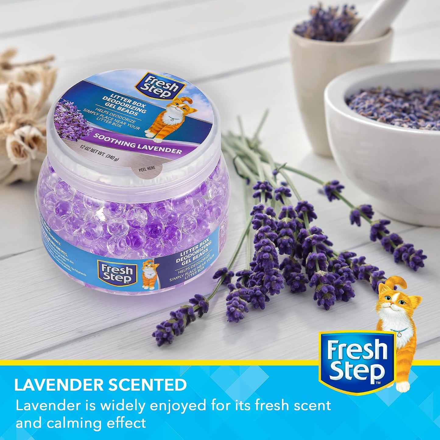 Fresh Step Litter Box Deodorizing Gel Beads, Soothing Lavender Scent, Neutralizes Pet Odors Around the Litter Box, Vented Lid for Continuous Fragrance Release, 12 Oz - Image 3