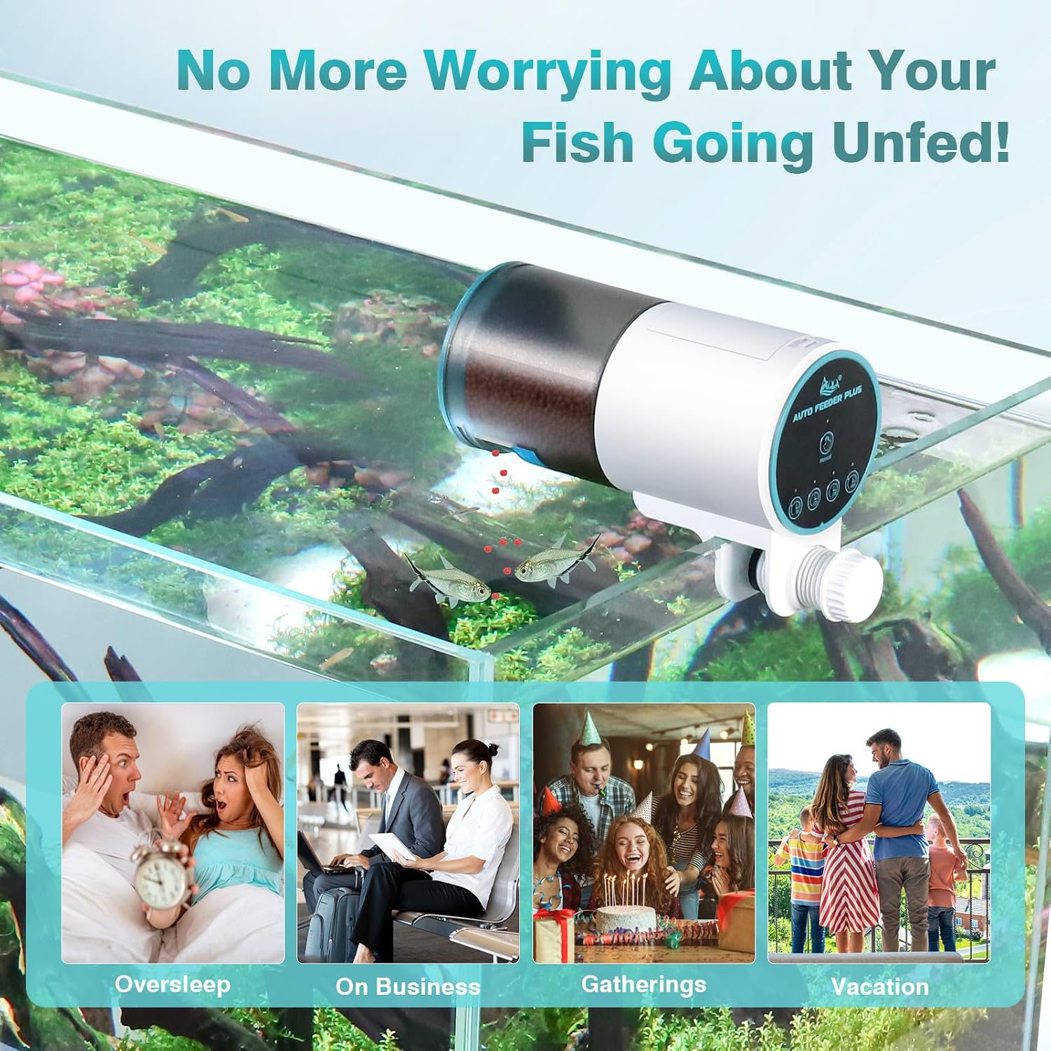 AQQA Automatic Fish Feeder for Aquarium - Auto Fish Food Dispenser with 8/12/24/48H Timer, 230 ML Large Capacity Vacation Tank Feeder for Turtle Betta Goldfish, Feeding Port Automatic Alignment - Image 9