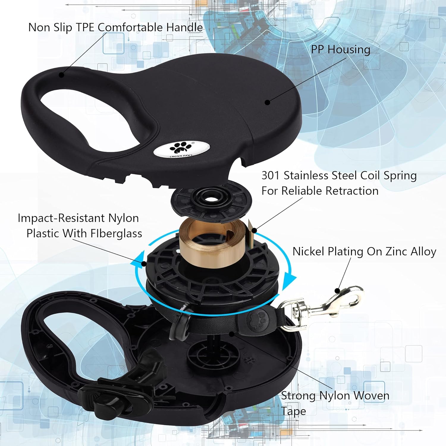 Retractable leash for large dogs up to 110 pounds side profile
