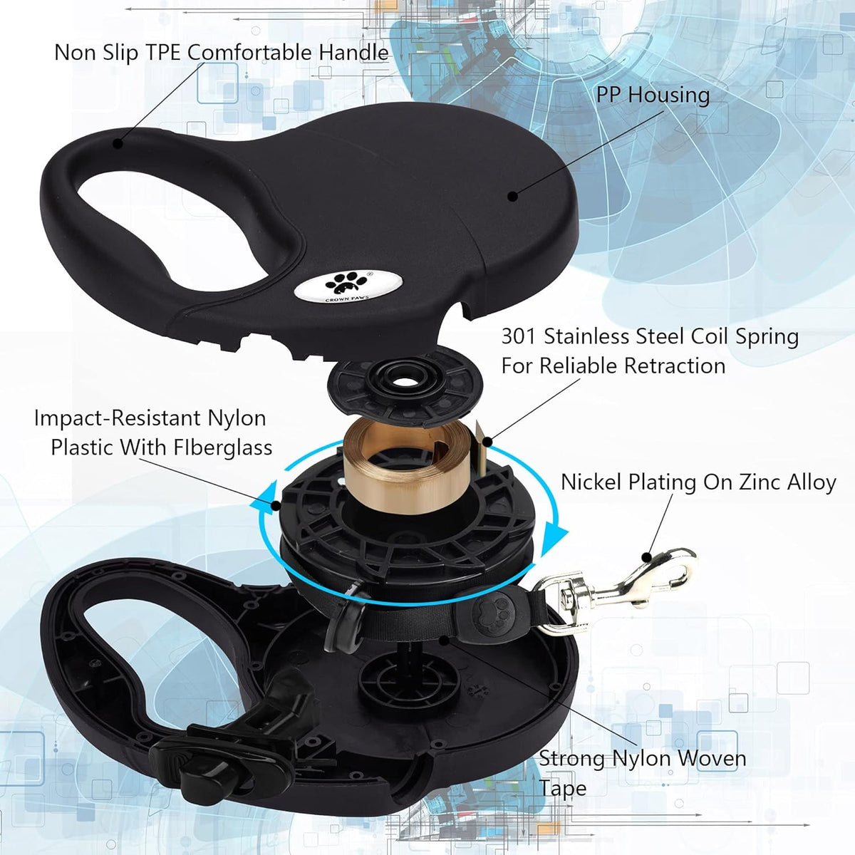 Retractable leash for large dogs up to 110 pounds side profile
