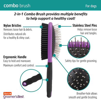 Hartz dog grooming tool highlighting the dense nylon bristles side for coat shining
