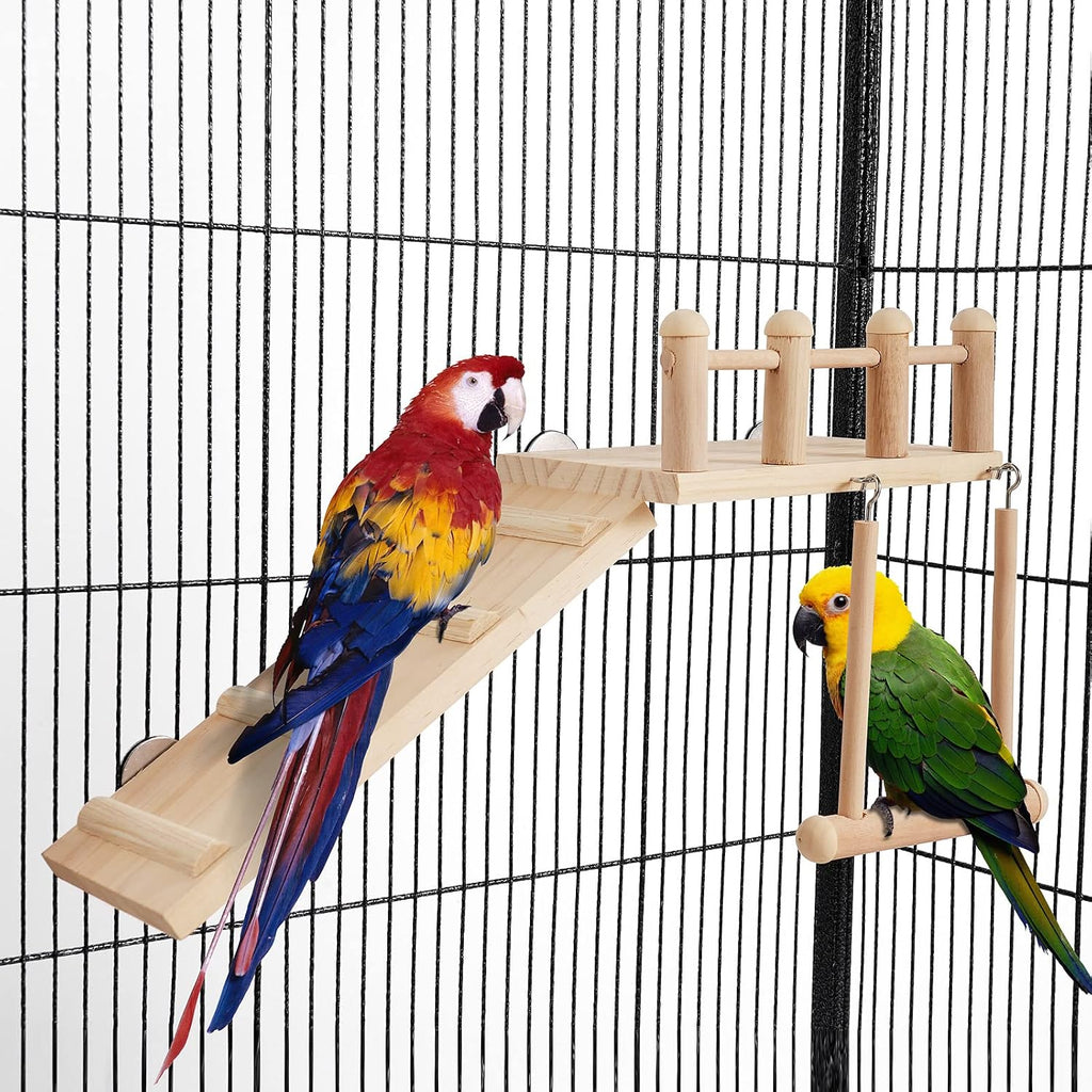 FrgKbTm Bird Perches Platform Swing with Climbing Ladder, Parakeet Cage Accessories Wooden Playing Gyms Exercise Sturdy for Small Birds - Image 2