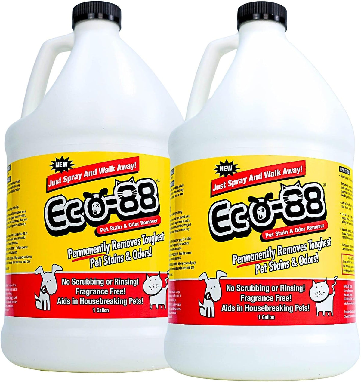 Eco-88 pet cleaning spray bottle back panel safety information