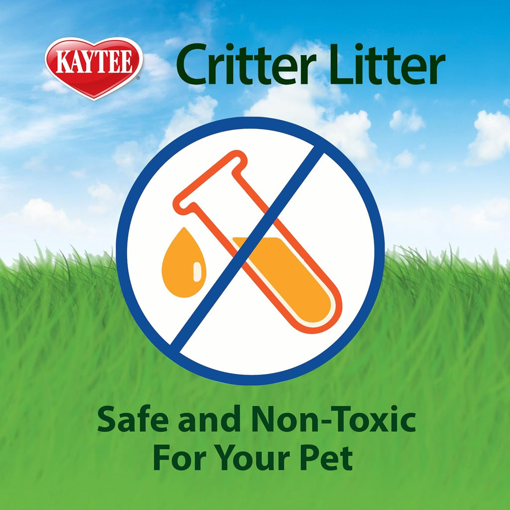Kaytee critter litter bag shown next to a small animal habitat setup