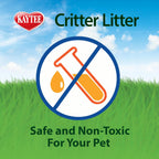 Kaytee critter litter bag shown next to a small animal habitat setup