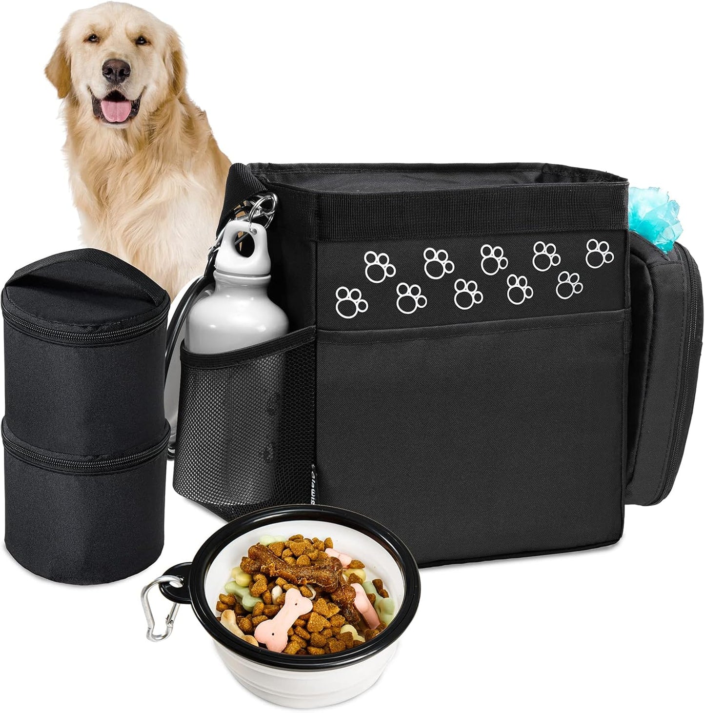 CLAWIST airline approved pet tote showing spacious main compartment packed with supplies