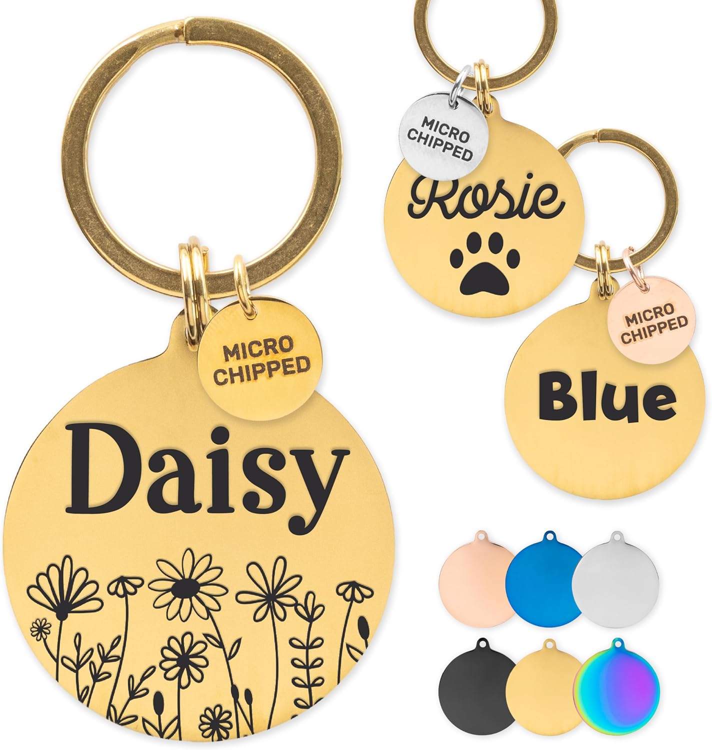 ExcelMark customized pet ID tags front view gold round identification tag for dogs