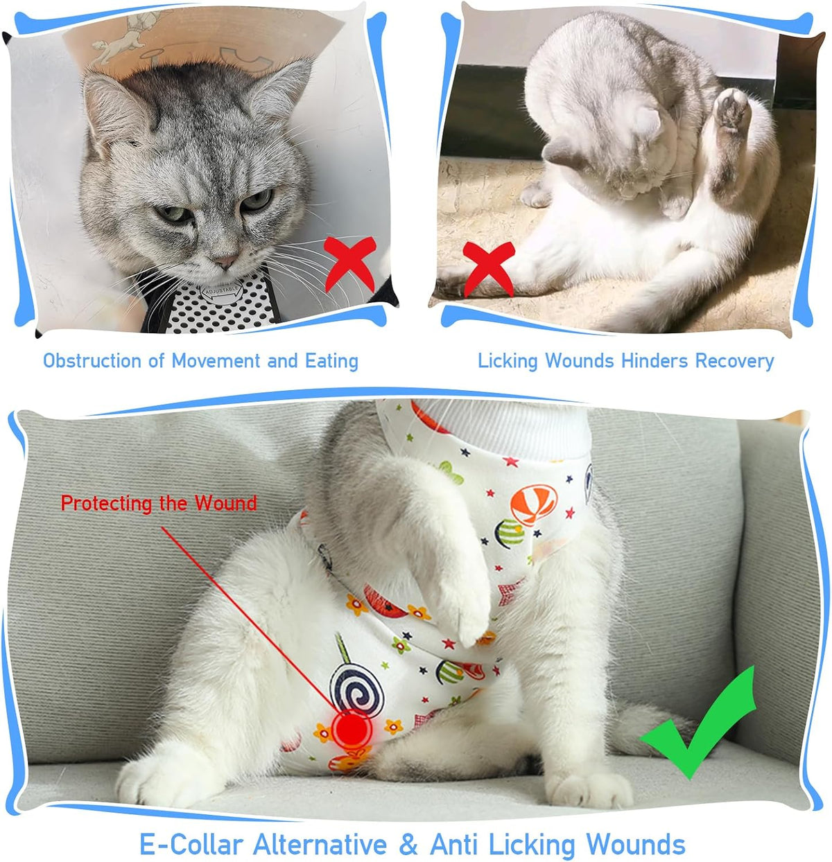 Coppthinktu anti licking cat suit adjustable neckline elastic band detail
