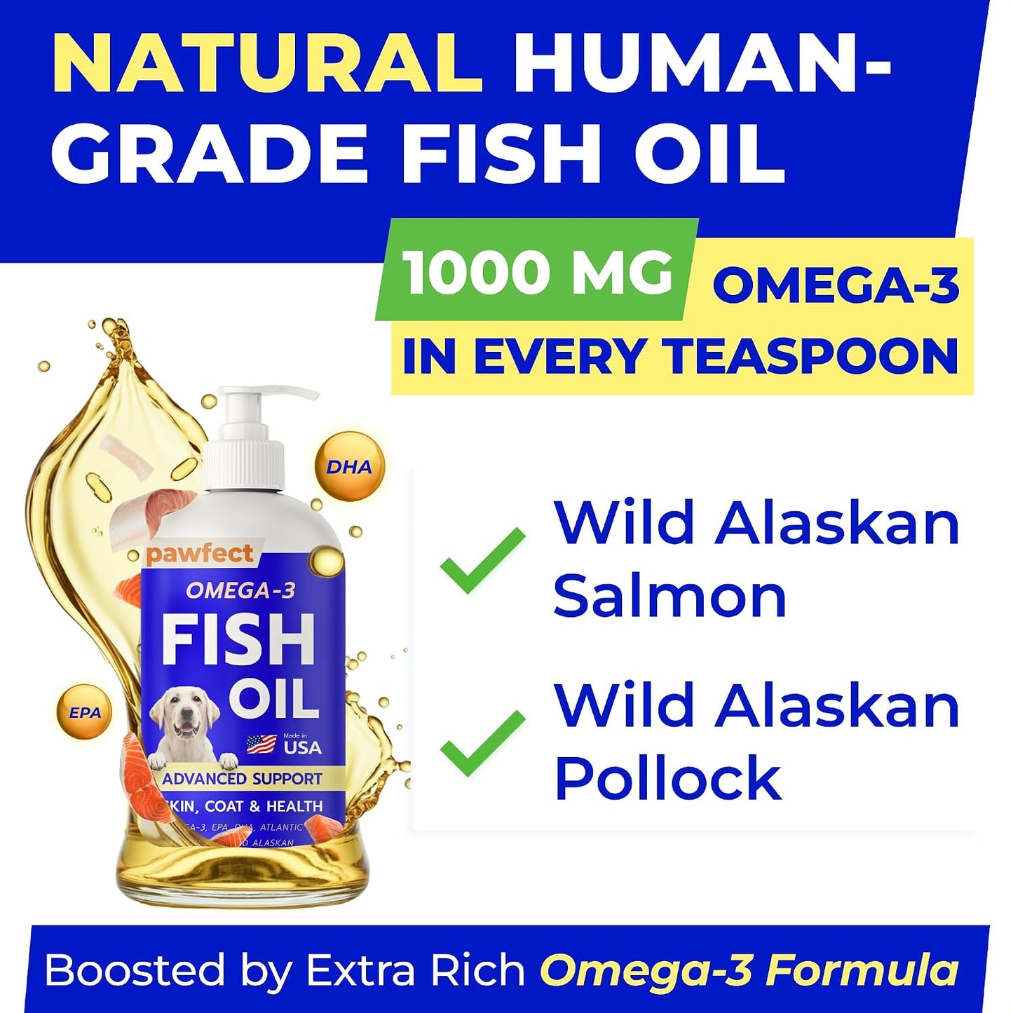 Close up view of the pump dispenser on the PAWFECTCHEW Omega 3 liquid for dogs.