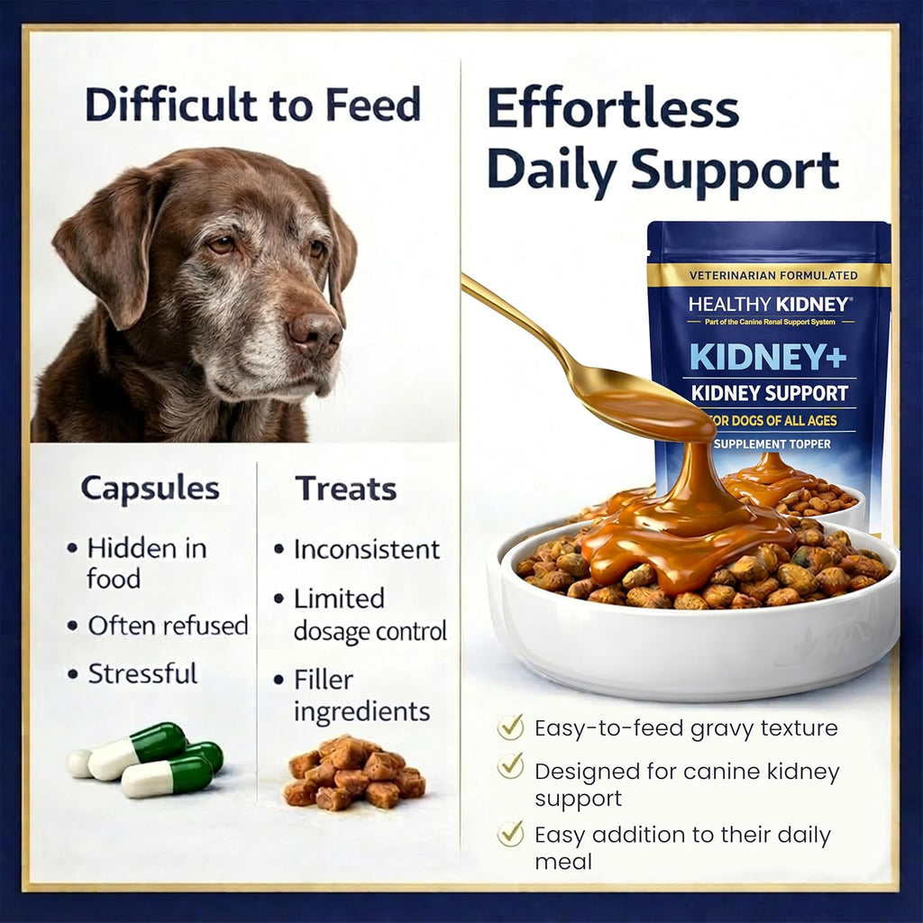 Authentic Kidney Restore dog treat topper ingredients list showing chicken liver