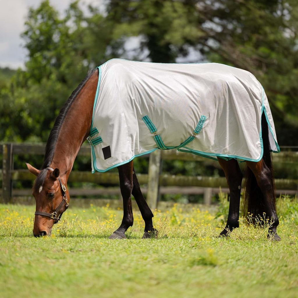 Equinavia Gard Horse Fly Sheet, UV Protection Mesh Design, Lightweight Nylon Turnout Cover, Breathable Summer Protection, Equine Fly Sheet for Horses and Ponies, Silver Grey/Turquoise - Image 12