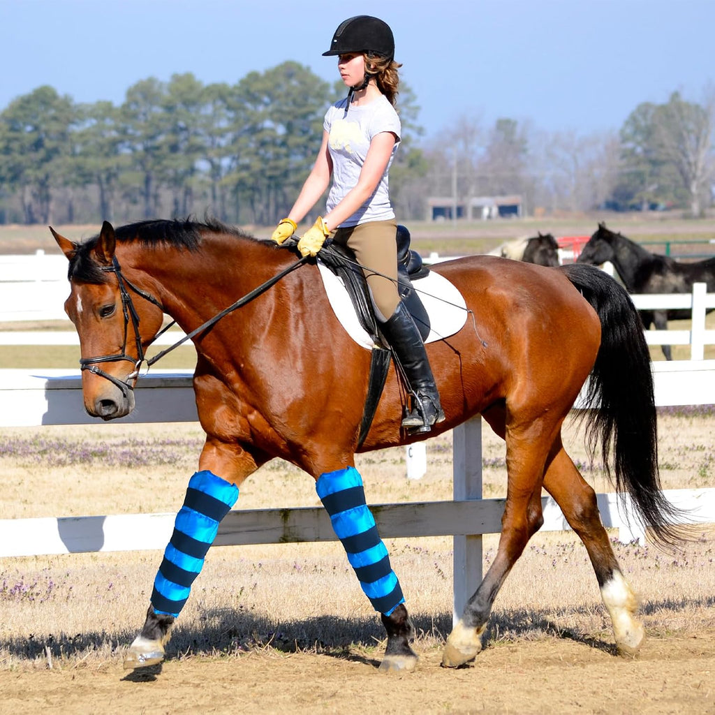 Equine ice boot pair showing thickened leak resistant nylon material