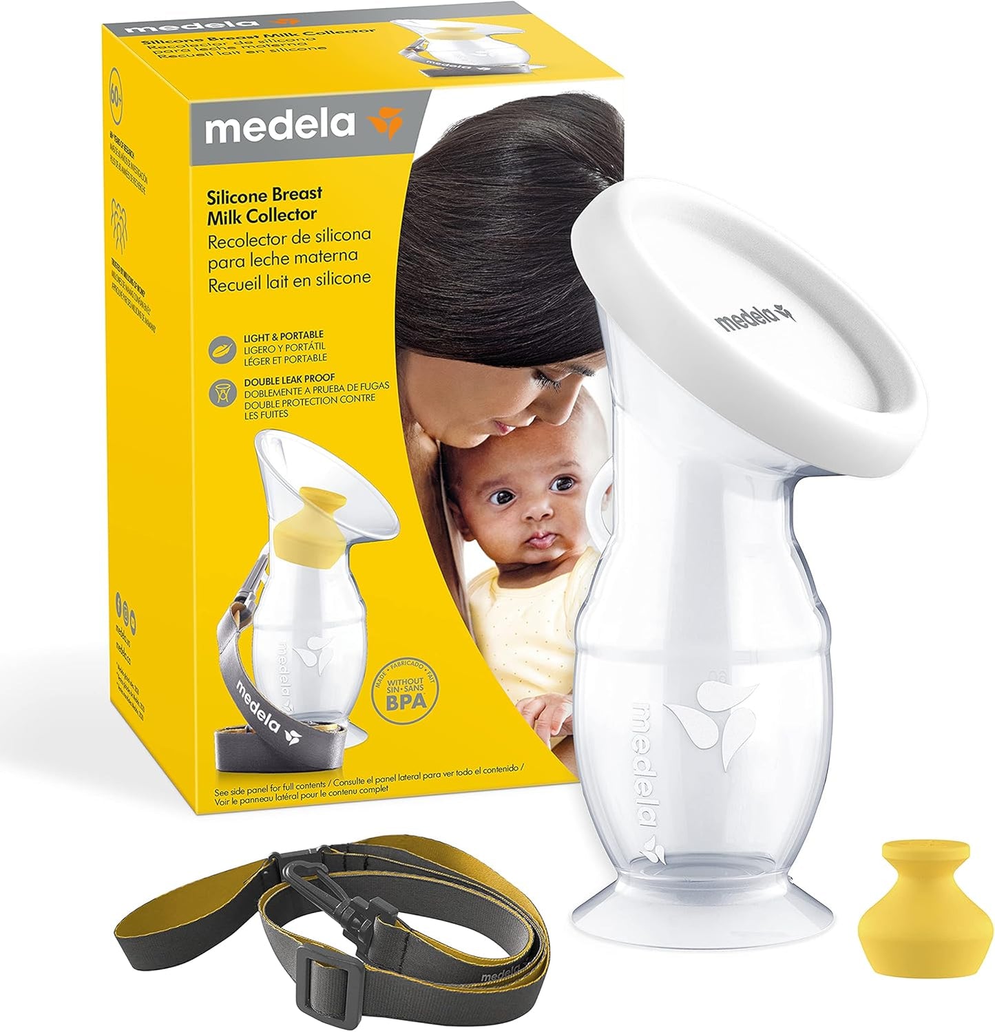 Medela Silicone Breast Milk Collector front view with accessories