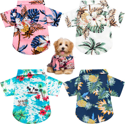 Weewooday Hawaiian floral pet T-shirts set of 4 front view