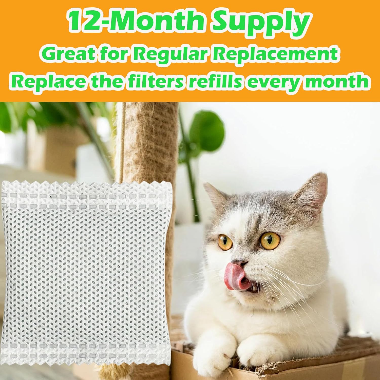 Annual supply of authentic pet odor eliminating charcoal inserts for automatic litter management.