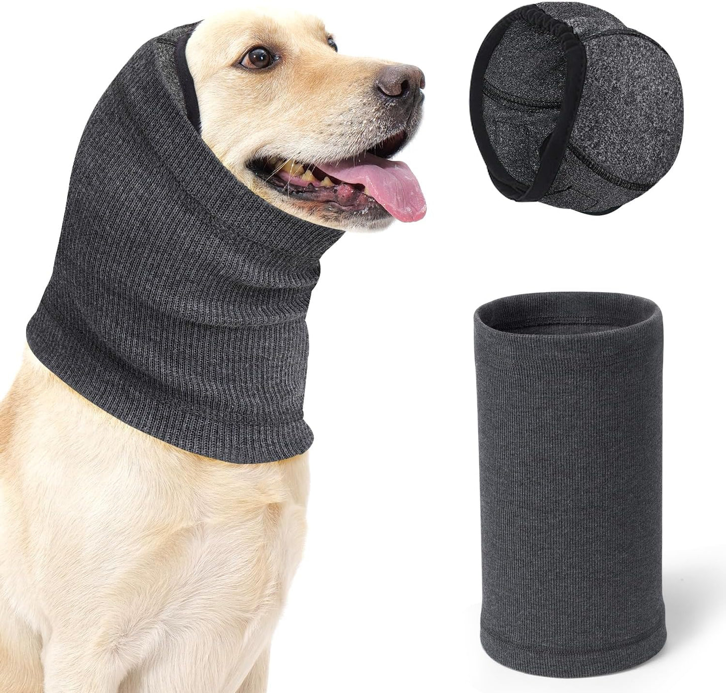 SlowTon Quiet Ears Dog Hoodie grey medium front view on pet